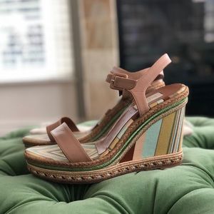 Valentino Leather and striped canvas espadrilles wedge sandals 11 (41)